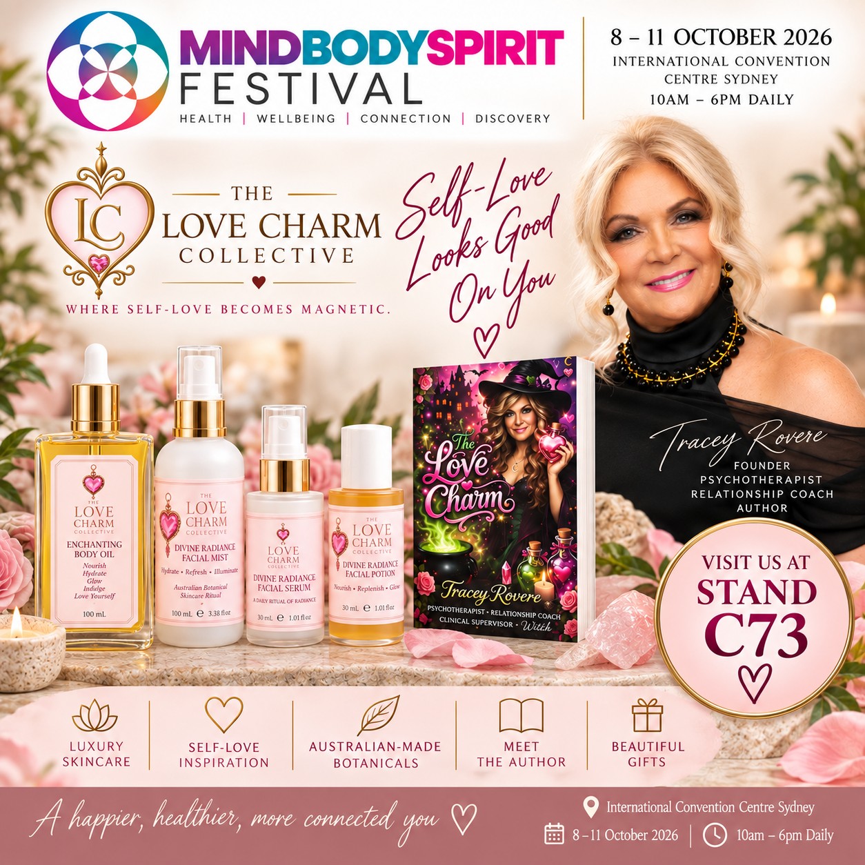 Luxury Australian botanical skincare by The Love Charm Collective – body oil, facial mist, serum and potion